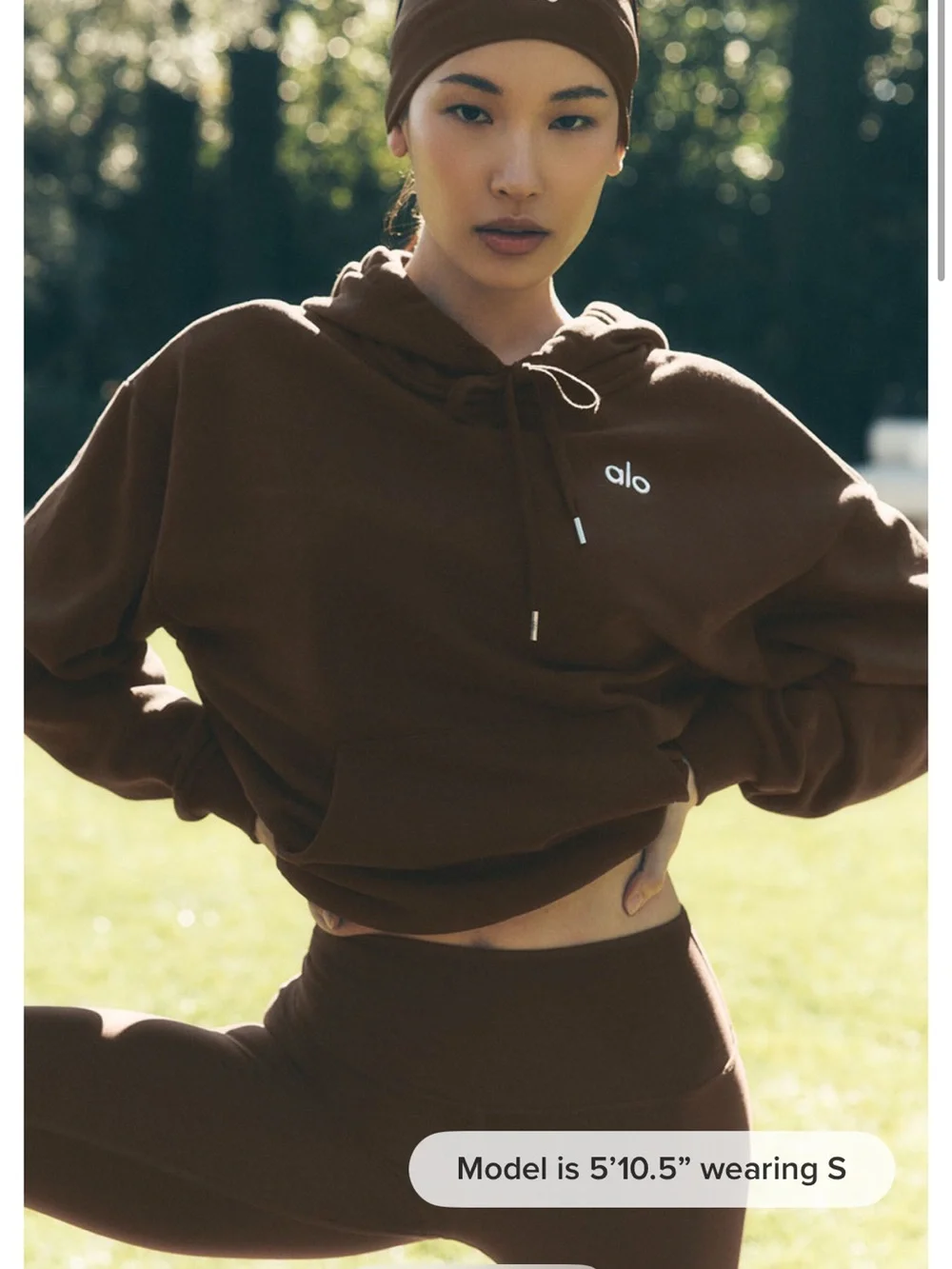 ALO Yoga Chocolate Brown Cropped Hoodie with Drawstring
